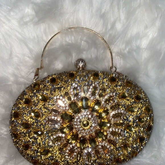 Handbags - Elegant Gold and Silver Embellished Clutch